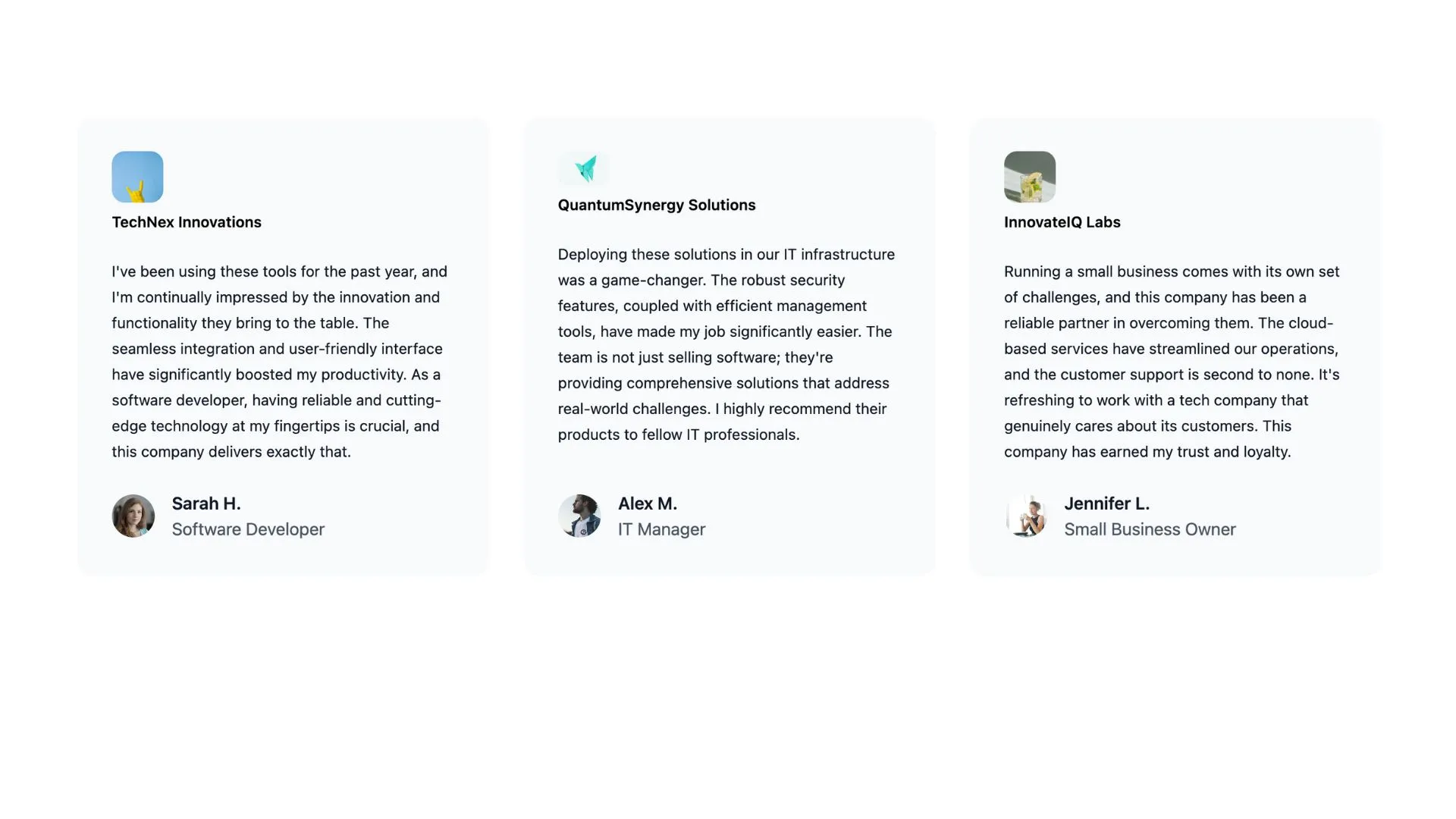 An example of how the Testimonials component looks