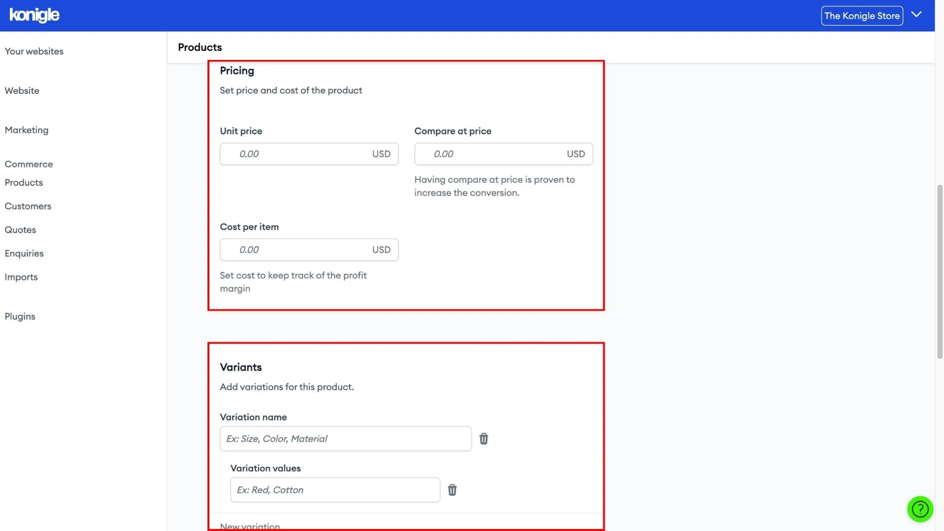 Add product pricing and variants