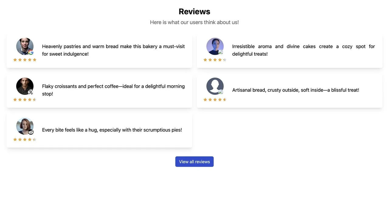 An example of how the Reviews component looks