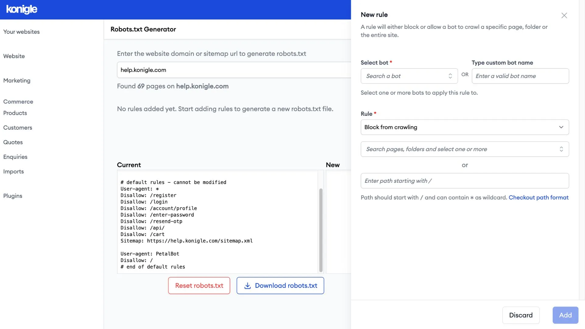 Configure the robots.txt file rule