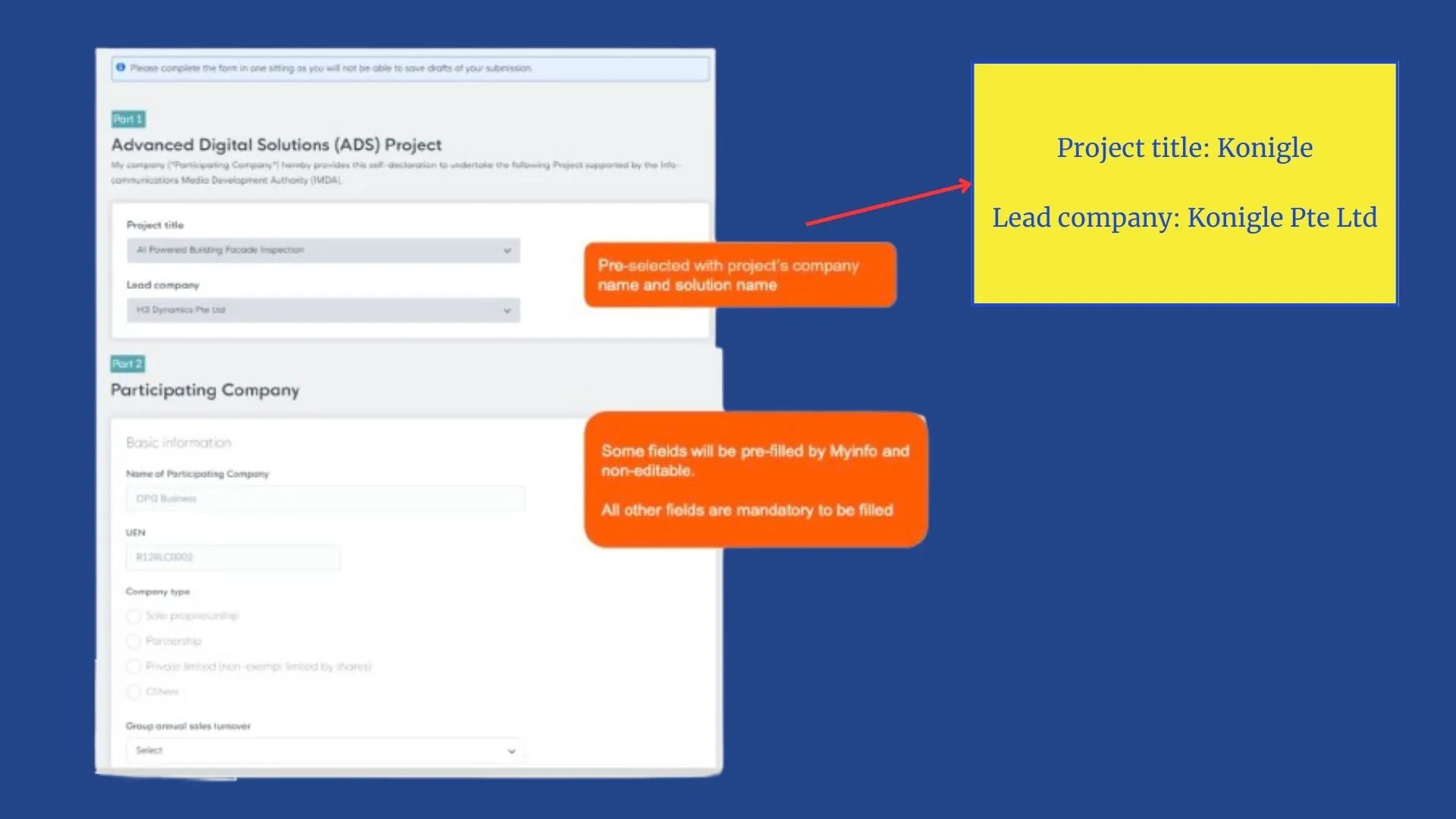 ADS grant application flow: Pre-filled details