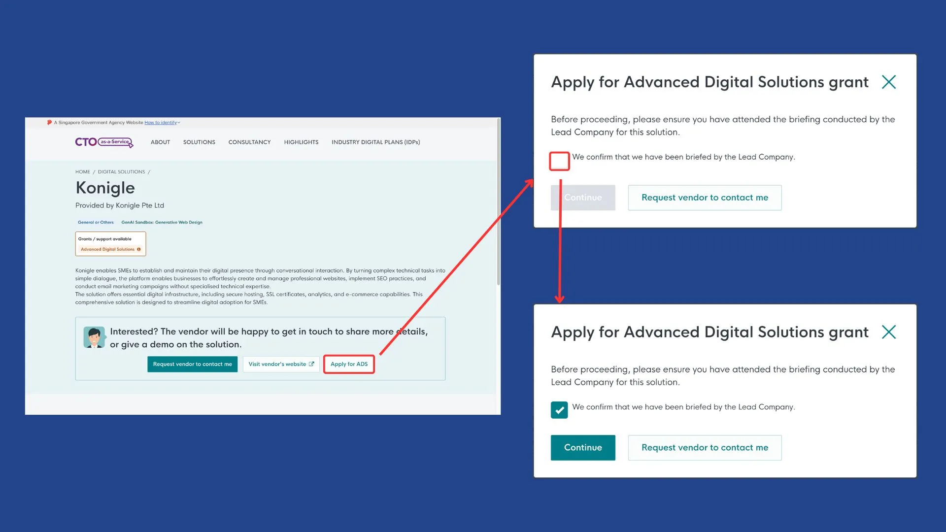 ADS grant application flow: checking attendance for briefing