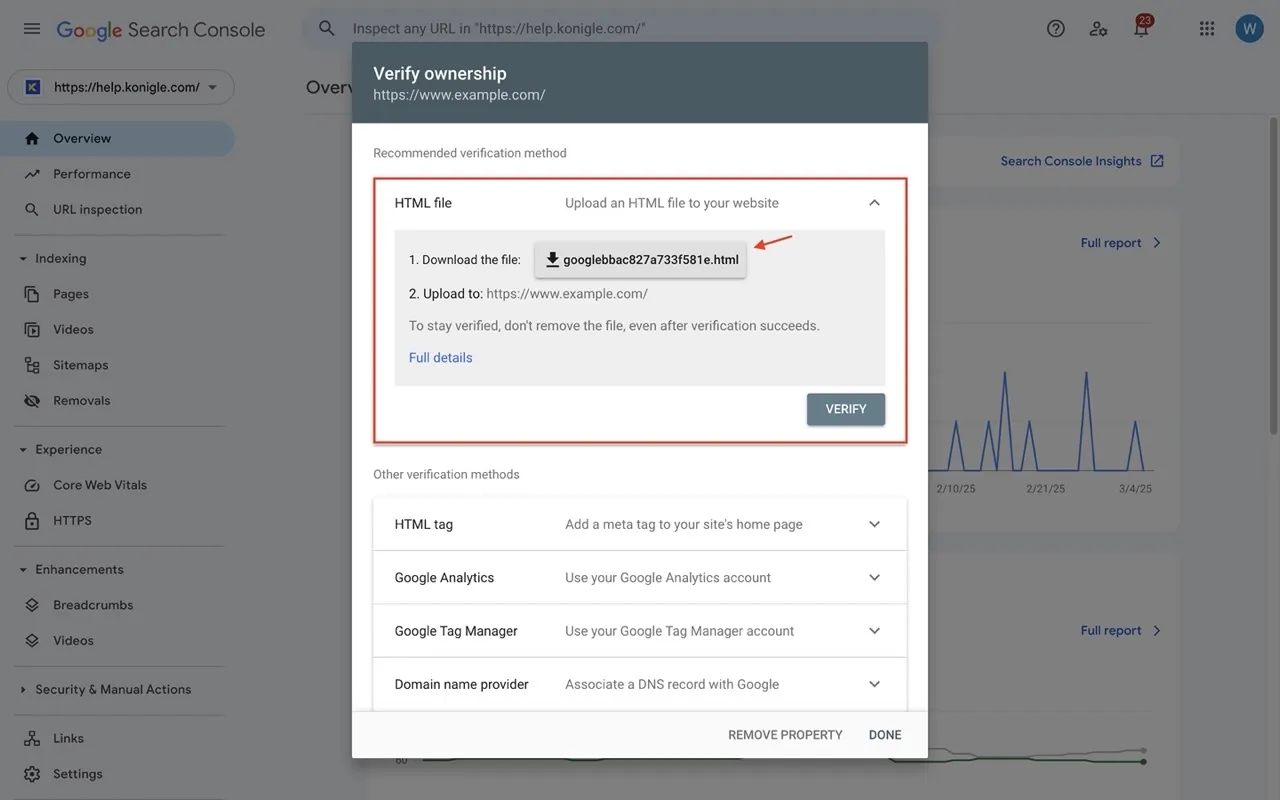 Downloading HTML file from Google Search Console